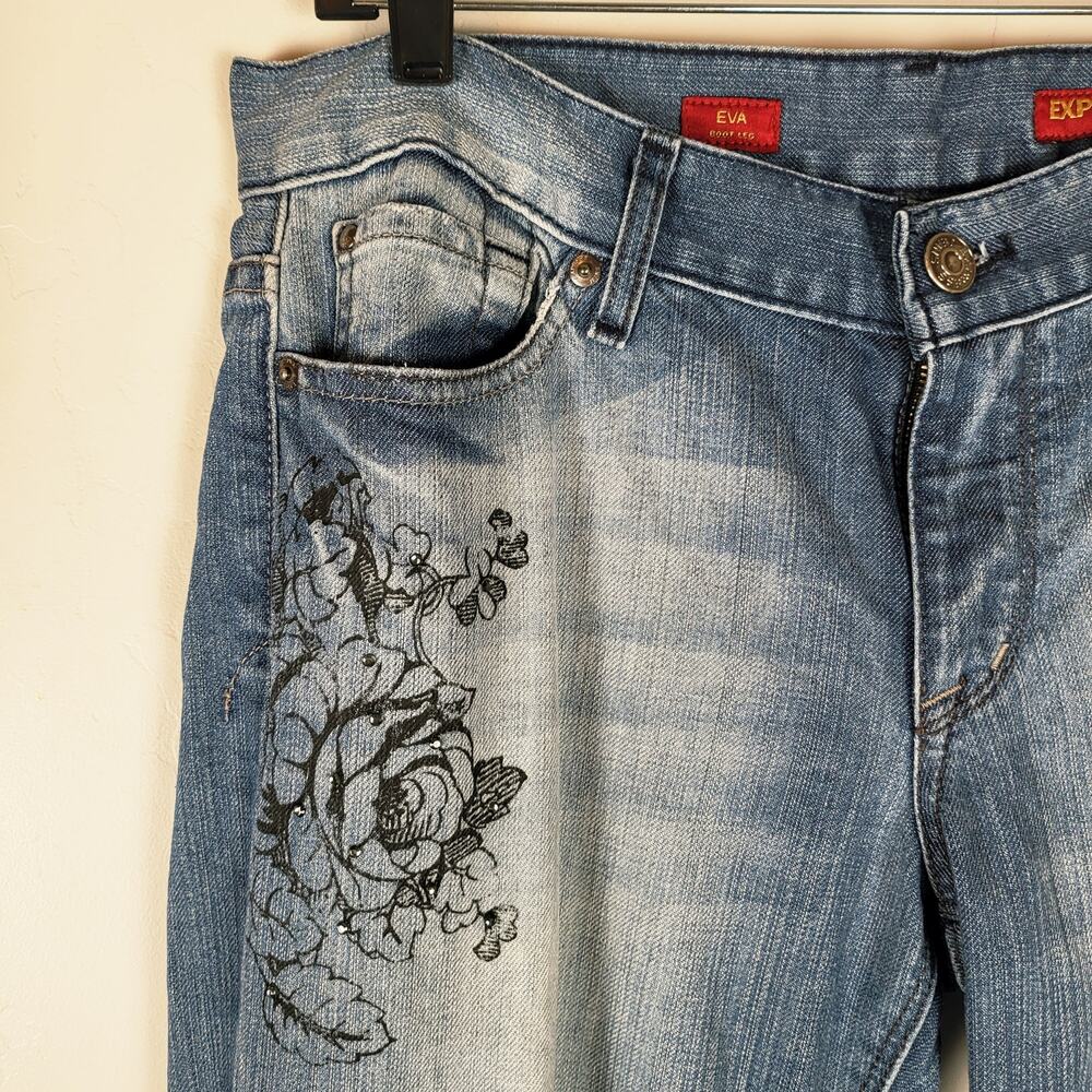 Vintage Express Jeans Eva Boot Cut Sz 10R Embellished Rhinestones Y2K Western - Picture 2 of 11